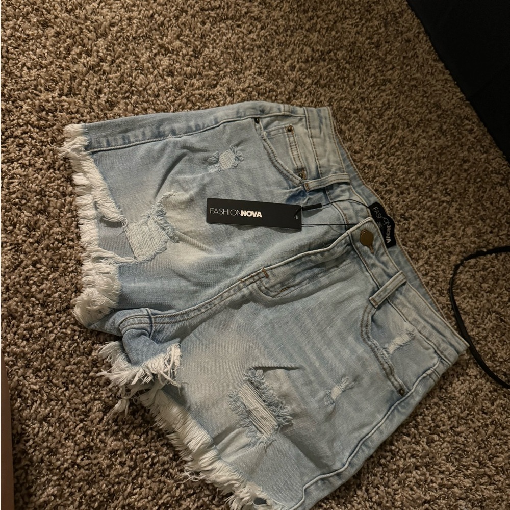 Fashion Nova Blue Distressed Jean Shorts